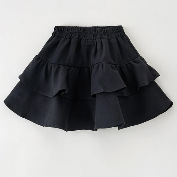 Cethrio Girls Dancing Skirts, School Uniform Elastic Waist A-line Ruffled Mini Skirts Black Size 9-10 T