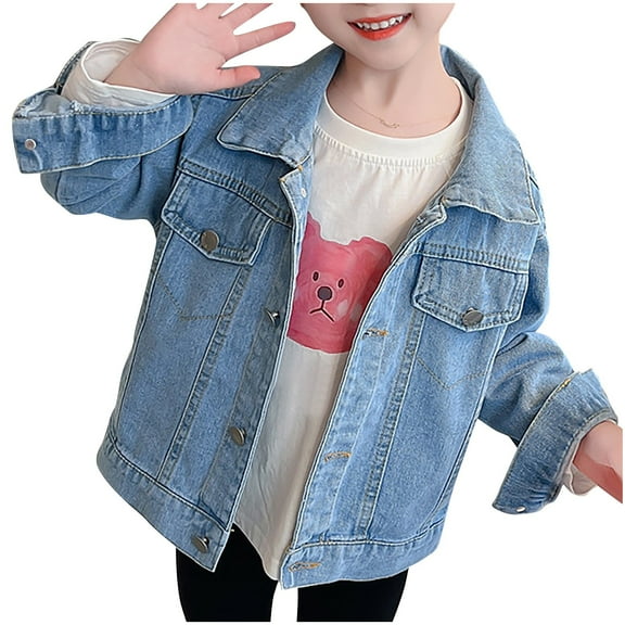 Cethrio Girls Denim Jackets, Casual Lapel Collar Fashion Long Sleeve Jean Jackets Blue Size 6