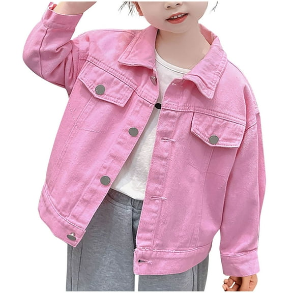 Cethrio Girls Denim Jackets, Long Sleeve Fashion Princess Lapel Collar Jean Jackets Pink Size 6