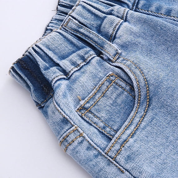 Cethrio Girls Denim Shorts 2026, Stretchy Summer Holiday Elastic Waist Jean Shorts Blue Size 6