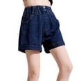 thumbnail image 1 of Cethrio Girls Denim Shorts, Relaxed Fit Summer Elastic Waist Casual Jean Shorts Navy Size 12-13 T, 1 of 8