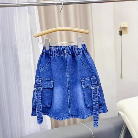 Cethrio Girls Denim Skirts, Summer Casual School Elastic Waist Mini Skirts Blue Size 6-7T