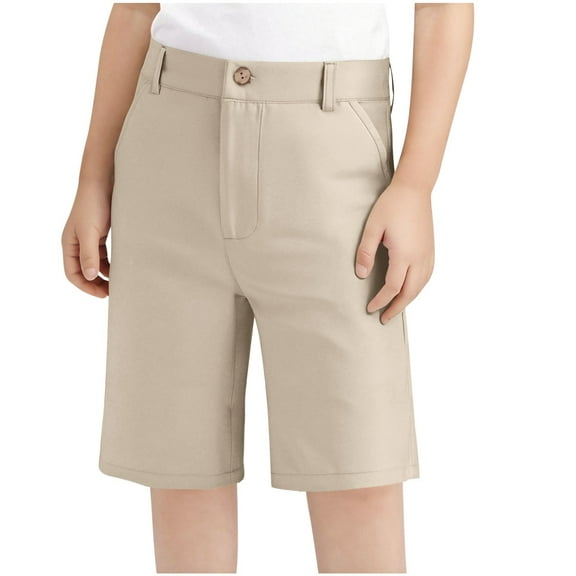 Cethrio Girls Dress Shorts, Knee Length Casual Summer Buttons School Uniform Shorts Beige Size 10-12