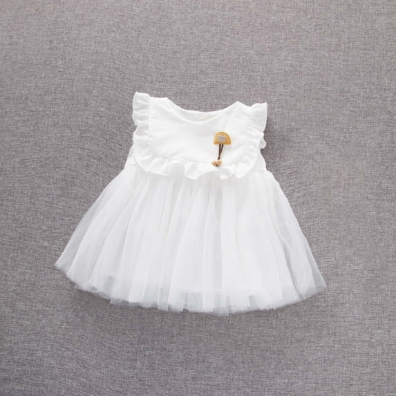 Wavsuf Girls Dresses Summer Sleeveless Nets Tulle Cute White Princess Dress Size 80