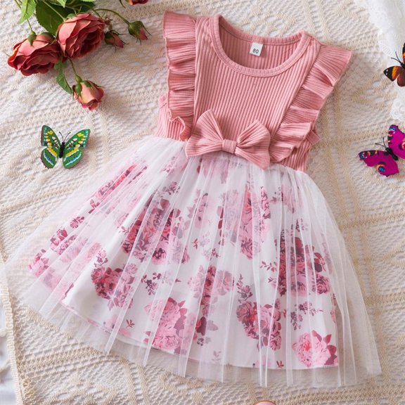 Cethrio Girls Dresses Special Occasion Formal Nets Tulle Pink Princess Dress Size 100