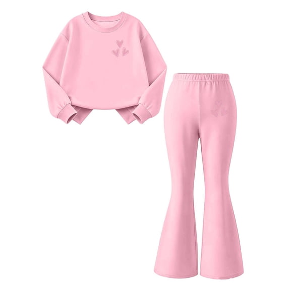 Cethrio Girls Fashion Outfit Sets, 2 Piece Long Sleeve Casual Micro‑fleece Lined Girls' Clothing Sets Size 10-12 Pink
