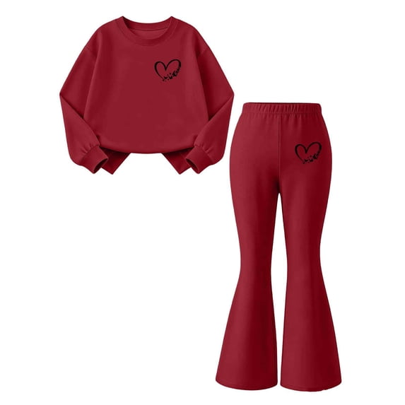 Cethrio Girls Fashion Outfit Sets, 2 Piece Long Sleeve Outdoor Micro‑fleece Lined Girls' Clothing Sets Wine Size 9-10 T
