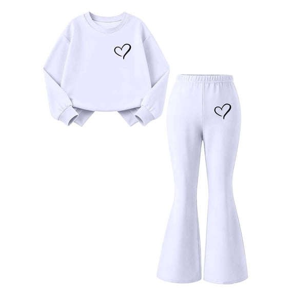 Cethrio Girls Fashion Outfit Sets, Long Sleeve Micro‑fleece Lined 2 Piece Pullover Girls' Clothing Sets White Size 14-15 T