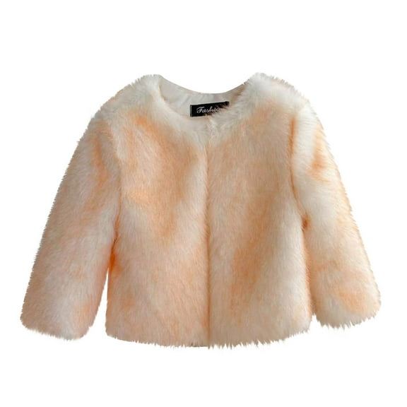 Cethrio Girls Faux Fur Jacket, Windproof Crewneck Warm Zip up Winter Coats Orange Size 7-8 T