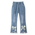 thumbnail image 1 of Cethrio Girls Flare Jeans 2026, Casual Stretchy Elastic Waist School Denim Pants with Bow Light Blue Size 7-8, 1 of 5