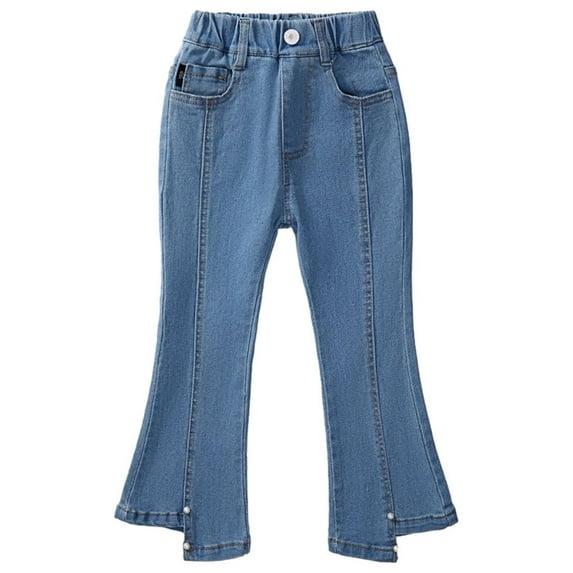 Cethrio Girls Flare Jeans, Pocket Elastic Waist Casual Fashion Denim Pant Blue Size 7T