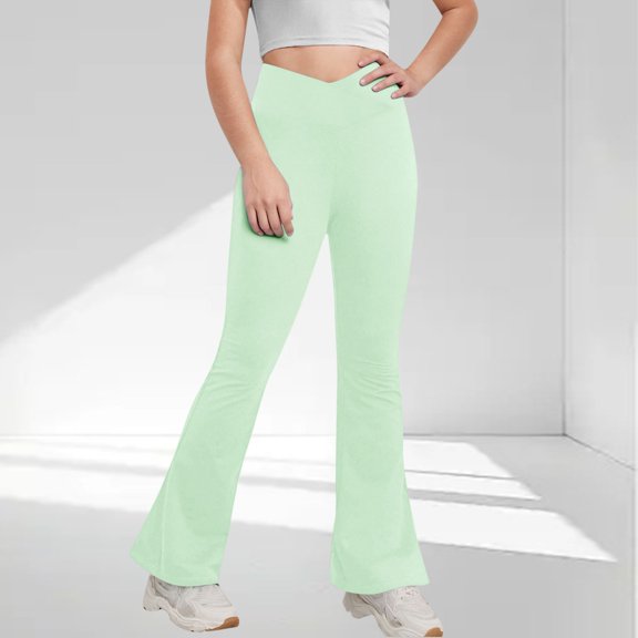 Cethrio Girls Flare Leggings, Stretch Elastic Waist Dance Athletic Flare Pants Green Size 12-13 T