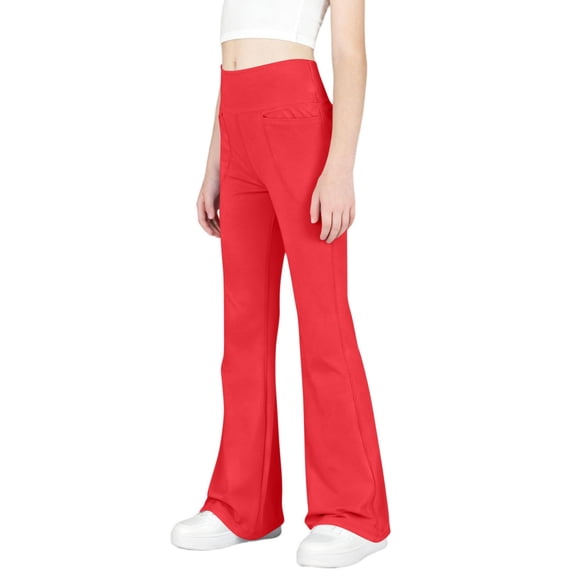 Cethrio Girls Flare Pants, Casual Stretchy Yoga High-waisted Dancing Pants Red Size 14-16