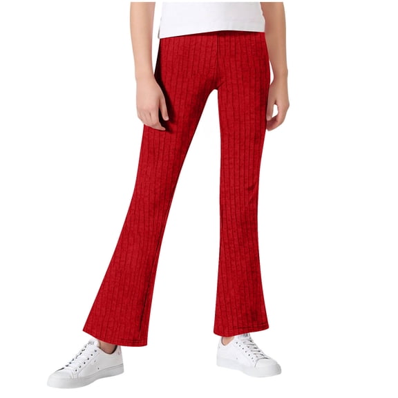 Cethrio Girls Flare Pants, Elastic Waist Casual Knitted Stretchy Flare Leggings Red Size 10-12