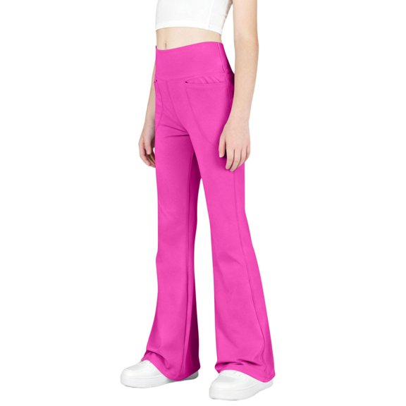 Cethrio Girls Flare Pants, High-waisted Yoga Casual Stretchy Dancing Pants Hot Pink Size 12-13 T
