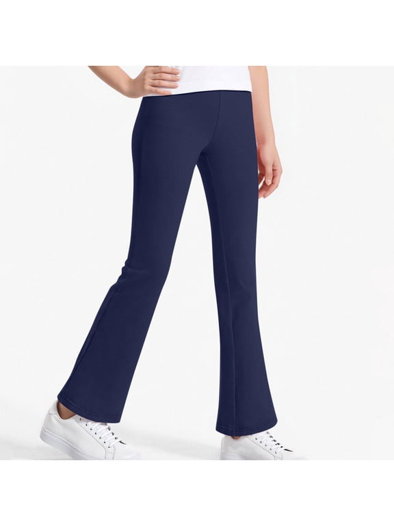 Girls Flare Pants, Stretchy Casual Elastic Waist Cotton Dancing Leggings Navy Size 7-8