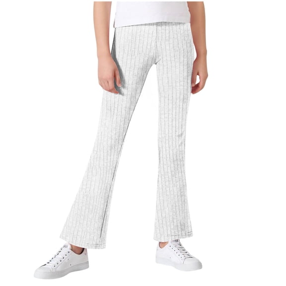 Cethrio Girls Flare Pants, Stretchy Knitted Casual Elastic Waist Flare Leggings White Size 10-12