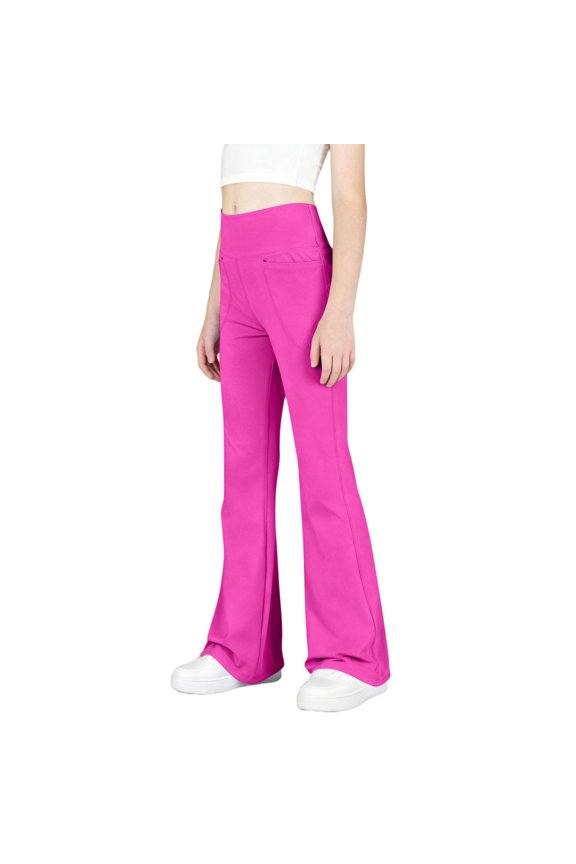 Girls Flare Pants, Stretchy Yoga Casual High-waisted Dancing Pants Hot Pink Size 8
