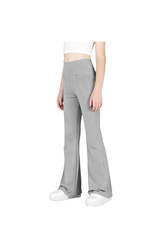 Girls Flare Pants, Stretchy Yoga High-waisted Casual Dancing Pants Gray Size 6
