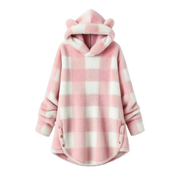 Cethrio Girls Fleece Hoodies Size 10-12, Long Sleeve Mid-length Warm Loose Fit Sweatshirts for Girl Pink