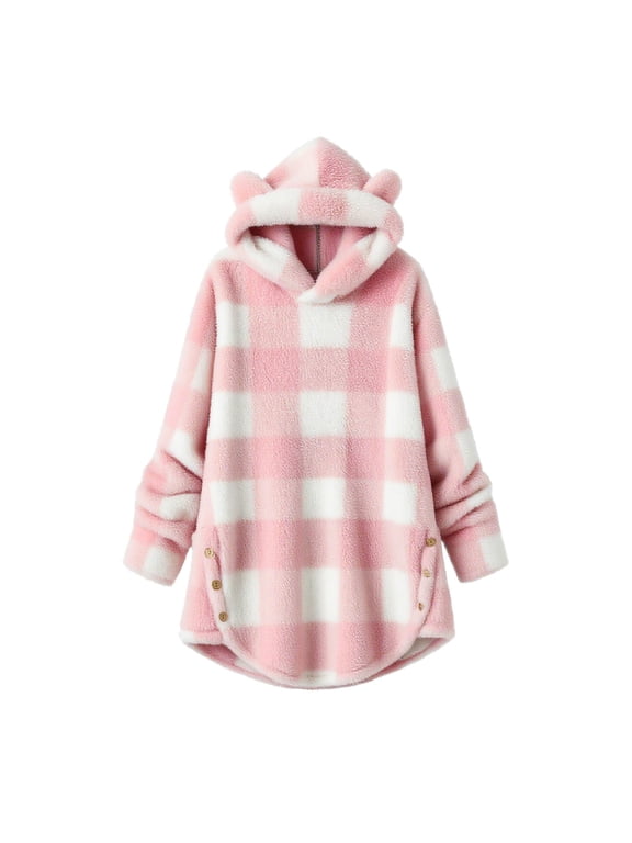 Girls Fleece Hoodies Size 10-12, Long Sleeve Mid-length Warm Loose Fit Sweatshirts for Girl Pink