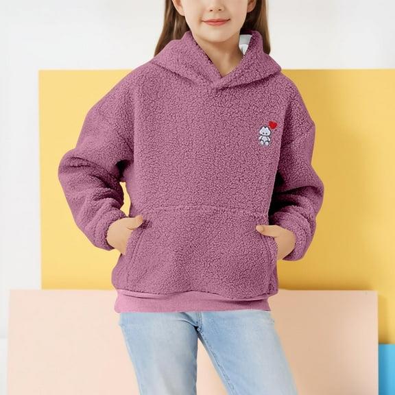 Cethrio Girls Fleece Hoodies, Spring Fall Warm Casual Pullover Sweatshirts with Pockets Purple Size 10-12