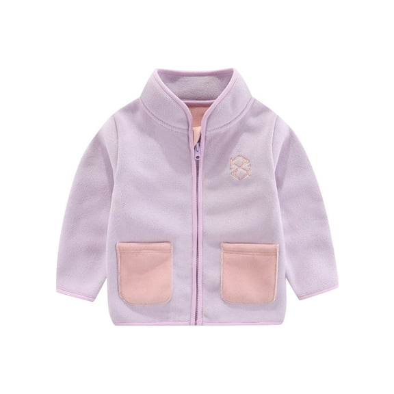 Cethrio Girls Fleece Jackets Size 7-8, Casual Thermal Outdoor Stand-up Collar Winter Outerwear with Zipper Purple