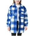 thumbnail image 1 of Cethrio Girls Fleece Jackets, Lapel Collar Warm Plaid Mid-length Winter Outerwear Blue Size 12, 1 of 6