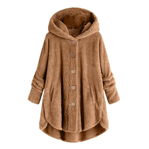 Cethrio Girls Fleece Jackets, Loose Fit Long Sleeve Soft Thermal Winter Outerwear with Buttons Brown Size 7-8 T