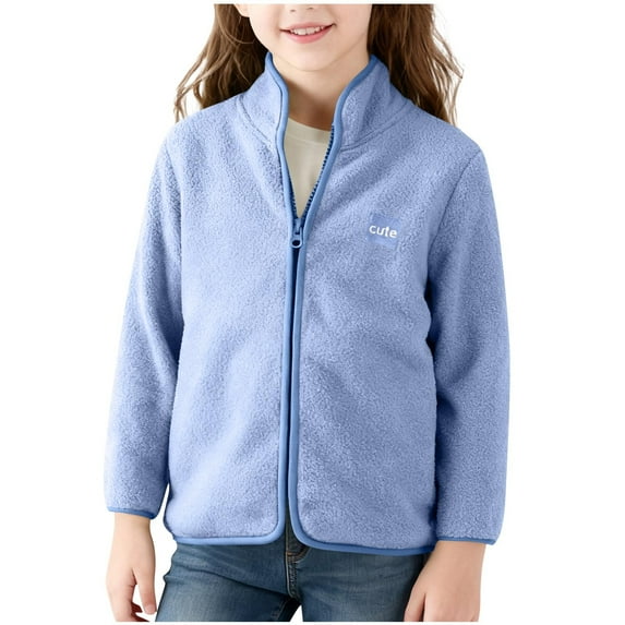 Cethrio Girls Fleece Jackets, Zip up Lightweight Long Sleeve Warm Fall Winter Outerwear Blue Size 3-4 T