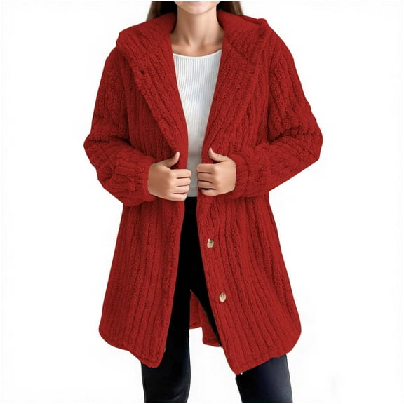 Cethrio Girls Fleece Jackets with Hood, Long Sleeve Lightweight Warm Mid-length Winter Outerwear Red Size 12