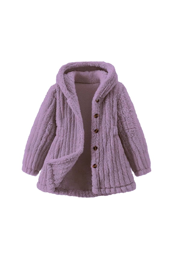 Girls Fleece Jackets with Hood, Mid-length Warm Lightweight Long Sleeve Winter Outerwear Purple Size 7-8 T