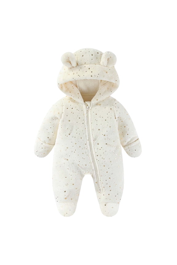 Girls Fleece Jumpsuits, Long Sleeve One-piece Full Zip Warm Winter Romper Bodysuit White Size 3-6 Months