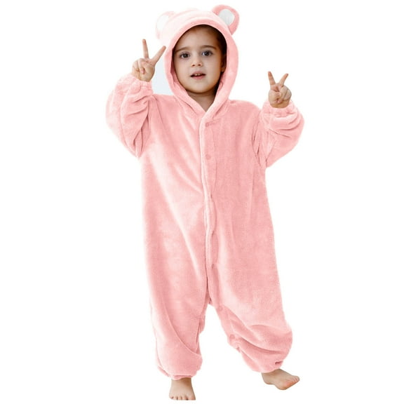 Cethrio Girls Fleece Jumpsuits, Warm Winter Cosplay Long Sleeve One-piece Pajamas Pink Size 9-12 Months