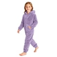 thumbnail image 1 of Cethrio Girls Fleece One-piece Pajamas, Full Zip Hooded Long Sleeve Warm Winter Loungewear Jumpsuit Size 5-6 Years Purple, 1 of 5