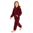 thumbnail image 1 of Cethrio Girls Fleece One-piece Pajamas, Hooded Long Sleeve Warm Full Zip Winter Loungewear Jumpsuit Size 9-10 Years Wine, 1 of 5