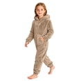 thumbnail image 1 of Cethrio Girls Fleece One-piece Pajamas, Hooded Warm Full Zip Long Sleeve Winter Loungewear Jumpsuit Size 9-10 Years Khaki, 1 of 5