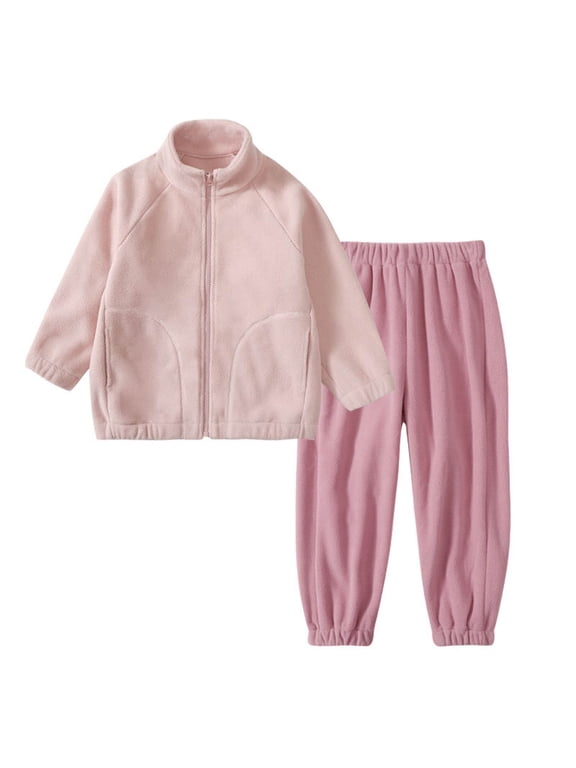 Girls Fleece Outfit Sets, Warm Long Sleeve 2 Piece Jackets and Sweatspants Sets Pink Size 18