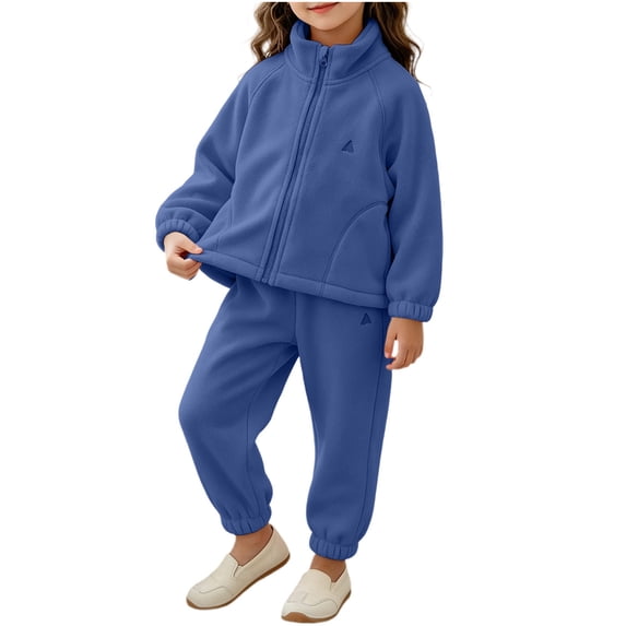 Cethrio Girls Fleece Pajama Sets Long Sleeve, 2 Piece Crew Neck Comfy Girls' Sleepwear Blue Size 2-3 T