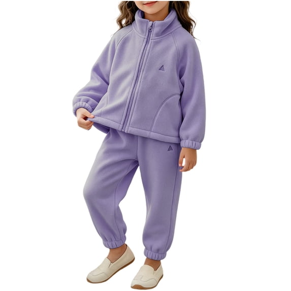 Cethrio Girls Fleece Pajama Sets Long Sleeve, Comfy 2 Piece Crew Neck Girls' Sleepwear Purple Size 2-3 T