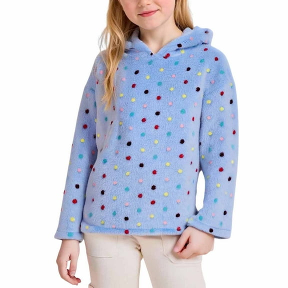 Cethrio Girls Fleece Sweatshirts, Winter Soft Pullover Long Sleeve Hoodies foe Girls Blue Size 10-12 T
