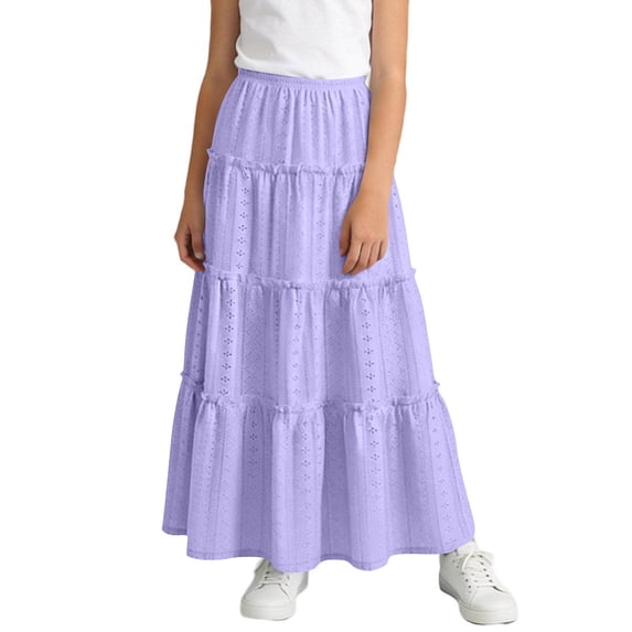 Cethrio Girls Flowy Skirts, High Waist Casual Summer A-Line Kids Maxi Skirts Purple Size 12-13 T
