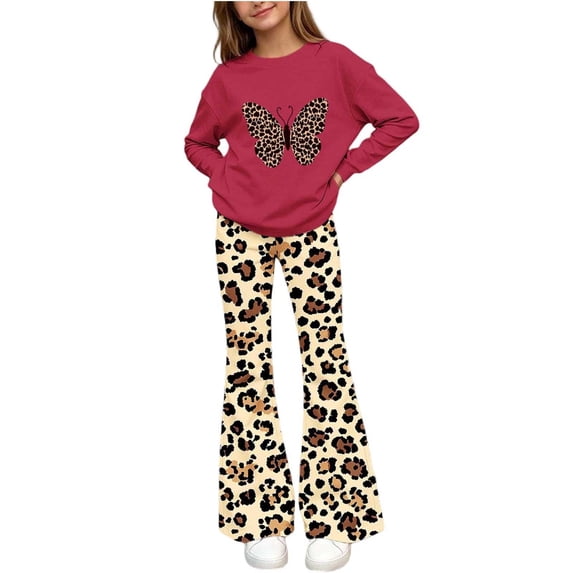 Cethrio Girls Graphic Outfit Sets, 2 PC Long Sleeve Spring Fall Fashion Girls' Clothing Sets Red Size 14-15 T