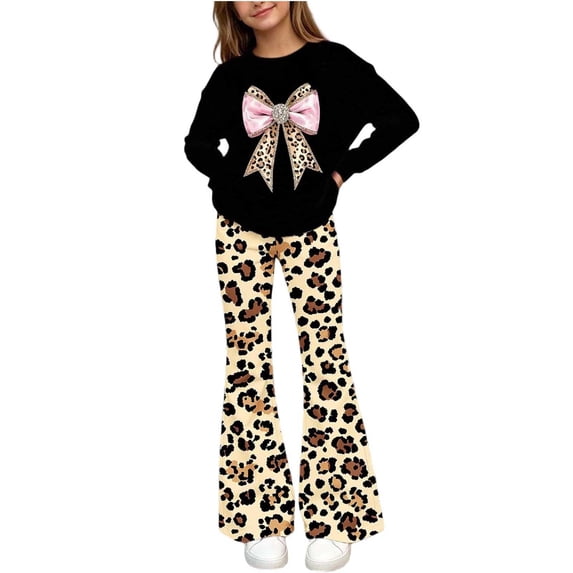 Cethrio Girls Graphic Outfit Sets, Casual 2 Piece Long Sleeve Spring Fall Girls' Clothing Sets Black Size 9-10 T