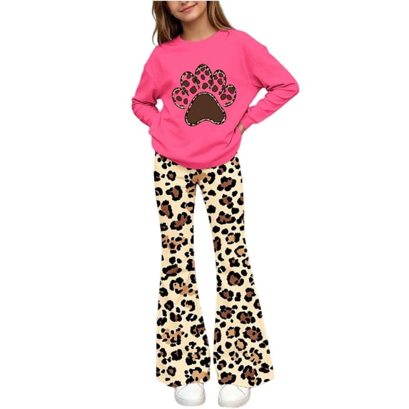 Cethrio Girls Graphic Outfit Sets, Casual Spring Fall Long Sleeve 2 PC Girls' Clothing Sets Hot Pink Size 9-10 T