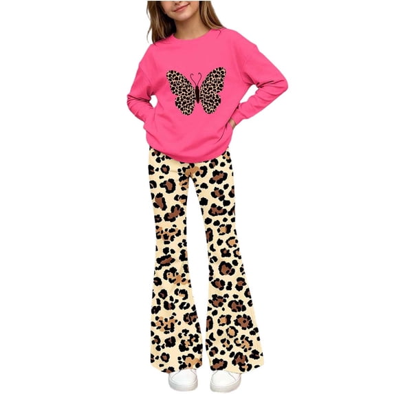 Cethrio Girls Graphic Outfit Sets, Fashion 2 PC Spring Fall Long Sleeve Girls' Clothing Sets Hot Pink Size 10-12