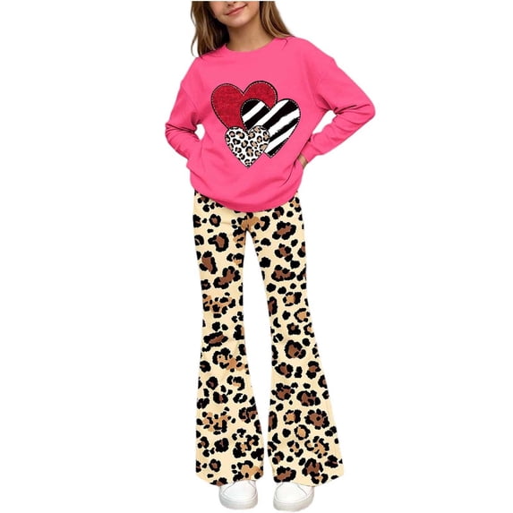Cethrio Girls Graphic Outfit Sets, Long Sleeve Pullover 2 Piece Spring Fall Girls' Clothing Sets Hot Pink Size 6