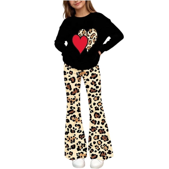Cethrio Girls Graphic Outfit Sets, Pullover Spring Fall 2 PC Long Sleeve Girls' Clothing Sets Black Size 7-8 T