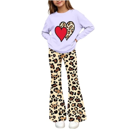 Cethrio Girls Graphic Outfit Sets, Pullover Spring Fall Long Sleeve 2 PC Girls' Clothing Sets Purple Size 7-8 T