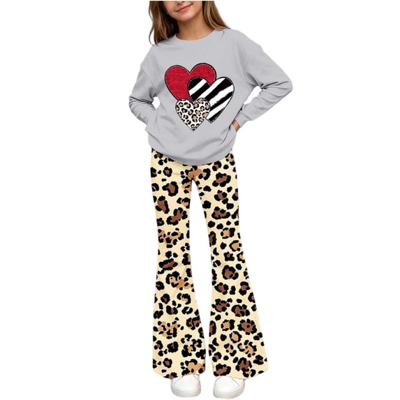 Cethrio Girls Graphic Outfit Sets, Spring Fall 2 Piece Pullover Long Sleeve Girls' Clothing Sets Gray Size 11-12 T